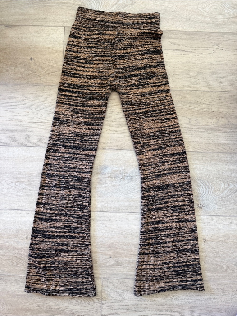 Striped Knit Flare Pants — Brown & Black